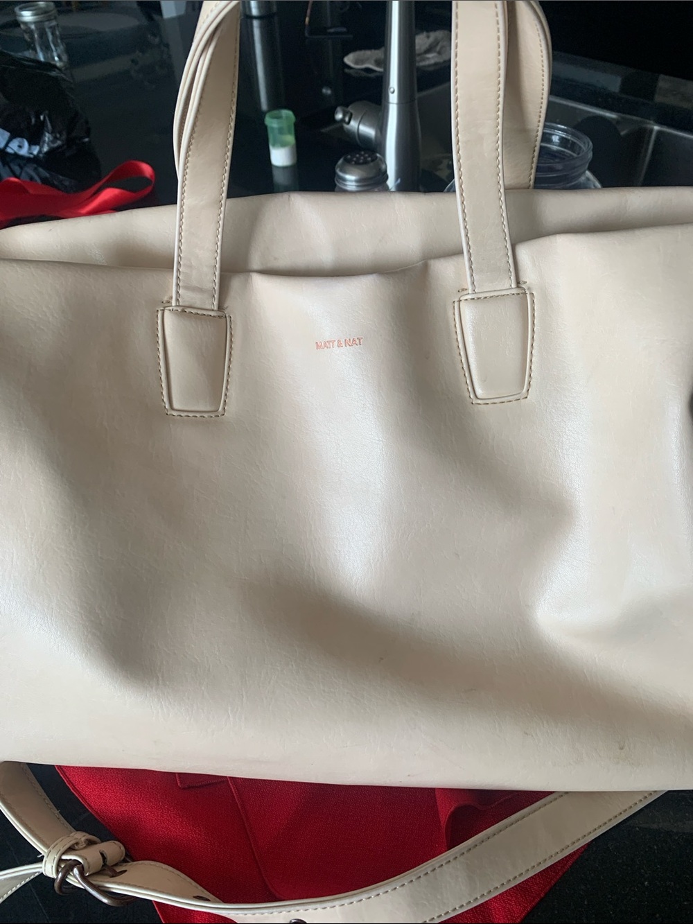Matt & Nat Beige Vegan Leather Tote with Adjustable Strap